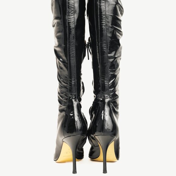 Roberto Cavalli Black Patent Leather Twin-Snake-Heads Tall Stiletto Boot - Picture 3 of 12